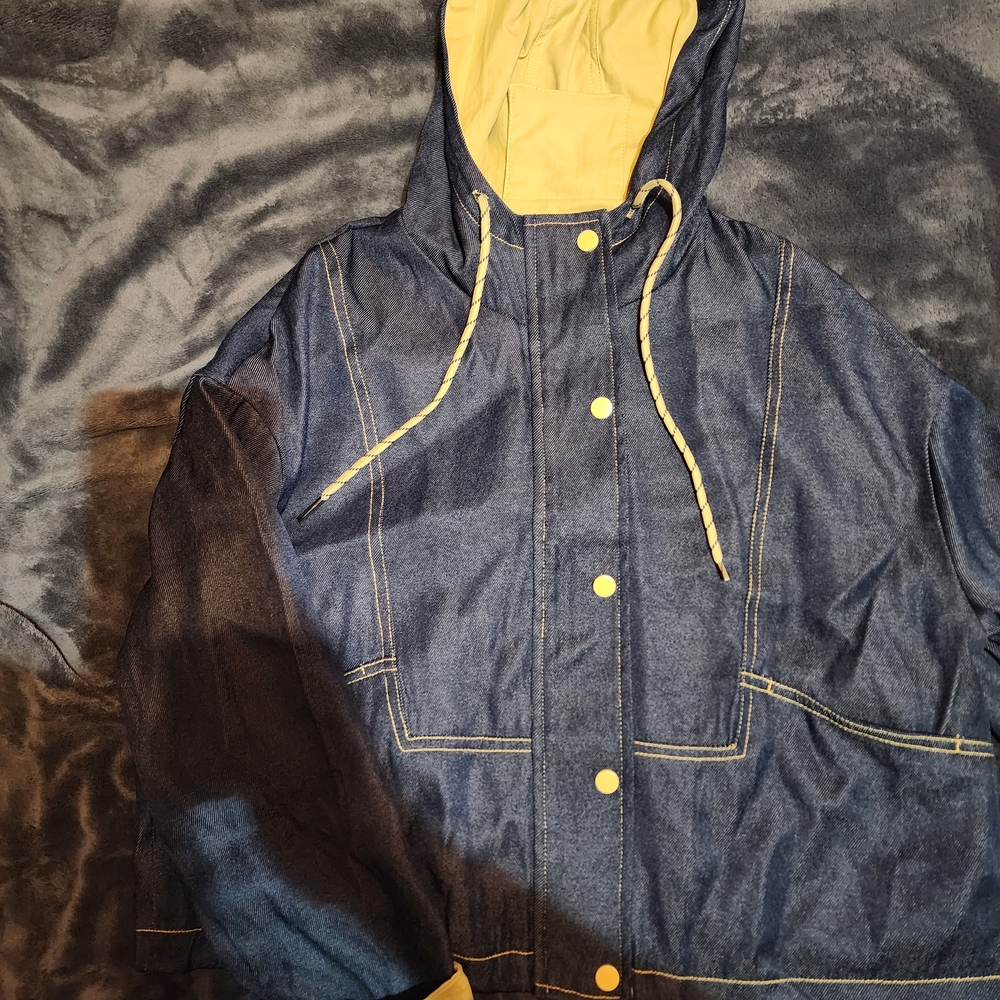 Denim Hooded Jacket with Yellow Accents